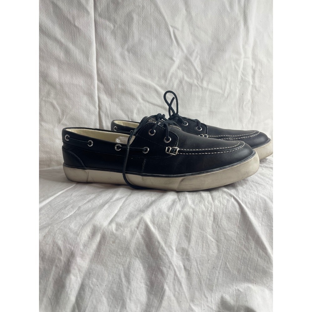 Polo Ralph Lauren Sander Black Leather Boat Shoes Mens Size 12D